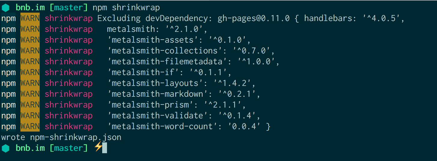 在 Node 项目中运行 npm shrinkwrap