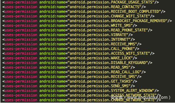 图4.应用程序的Android权限 图4.应用程序的Android权限
